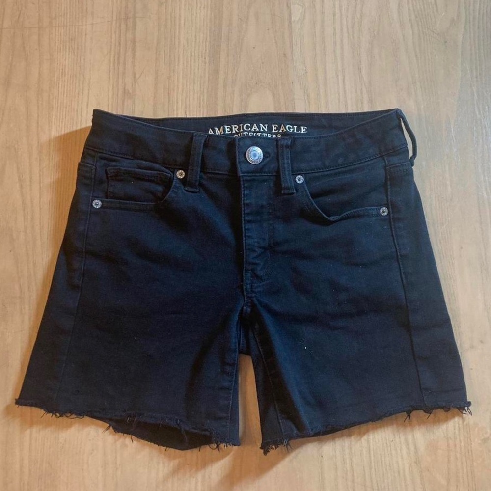 American Eagle Black Denim Mid Length Cut Off Shorts